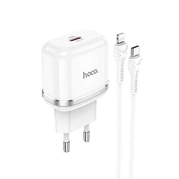 Зарядний пристрій  Hoco Type-C to Lightning Cable Victorious single port charger set N24 1Type-C, 20W/3A, PD/QC White (000008532), Колір: White, зображення 4