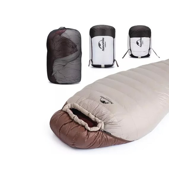 Спальный мешок Naturehike Snowbird NH20YD001 с натуральным пухом, M, коричневый 510 г (6927595762134), изображение 5
