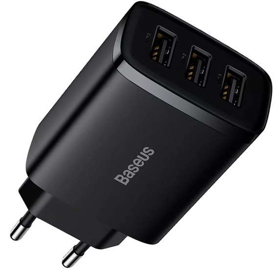 Зарядное устройство Baseus Compact Charger 3U 17W EU 3USB, QC, 3.4A Black (000009267), Цвет: Black, изображение 2