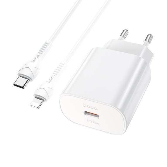 Зарядний пристрій Hoco Type-C to Lightning Cable Jetta charger set N22 Type-C, 25W/3A, PD White (000008834), зображення 3