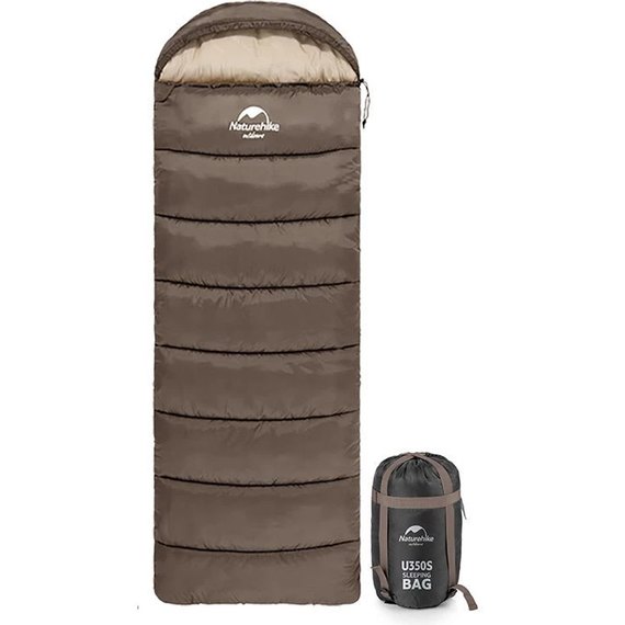 Спальный мешок Naturehike с капюшоном U250 NH20MSD07, (6°C), левый, коричневый (6927595767207-L), Сторона застежки: Левая, Цвет : Коричневый, изображение 2