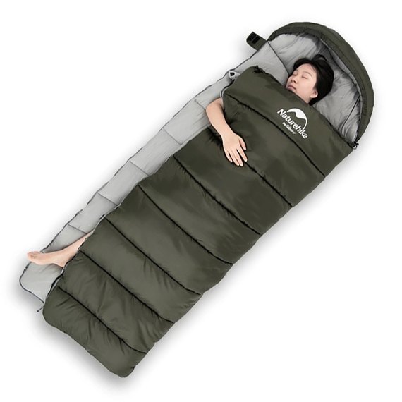 Спальний мішок Naturehike з капюшоном U250 NH20MSD07, (6°C), правий, темно-зелений  (6927595767214-R), Сторона застібки: Права, Колір: Темно-зелений, зображення 4