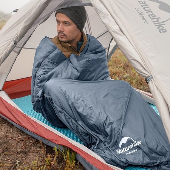 Спальный мешок Naturehike Ultralight LW180 NH21MSD09 сверхлегкий, левый, (15°C), p-p M, серо-синий (6927595777947-L), Сторона застежки: Левая, Полная длина, см: 190 см, изображение 5