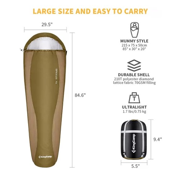 Спальный мешок KingCamp Breeze 70 L Olive KS2020, Цвет : Оливковый, изображение 3