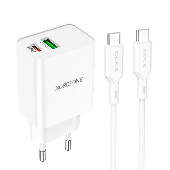 Зарядное устройство Borofone Type-C to Type-C Cable Resource charger BA69A 1USB/1Type-C, 20W/3A, PD/QC White (000009197), изображение 2