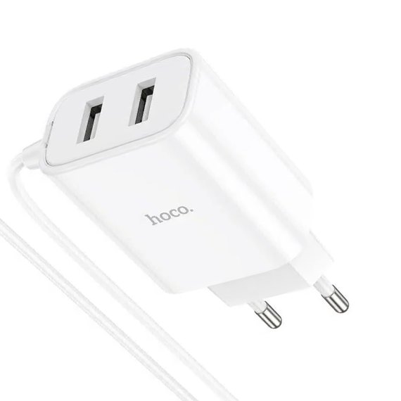 Зарядний пристрій  Hoco Lightning Cable Courser dual-port charger C103A 2USB, 2.1A White (000009075), зображення 3