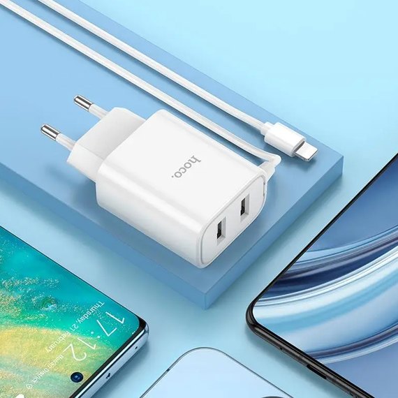 Зарядний пристрій  Hoco Lightning Cable Courser dual-port charger C103A 2USB, 2.1A White (000009075), зображення 7