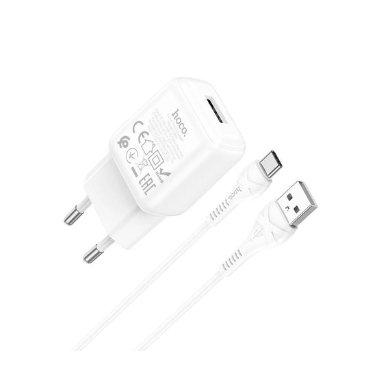 Зарядное устройство Hoco Type-C Cable single port charger set C96A 1USB, 2.1A White (000008941), Цвет: White, изображение 4