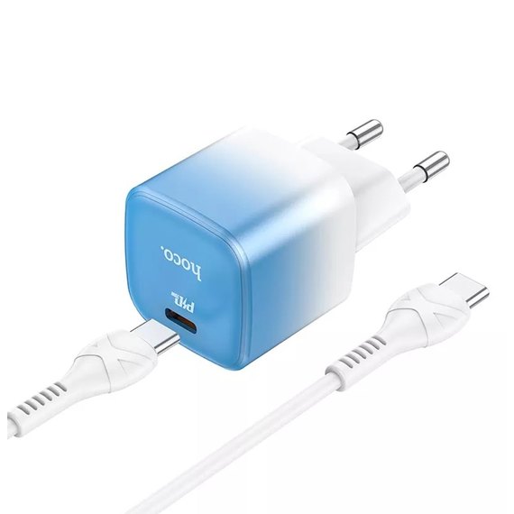 Зарядное устройство Hoco Type-C to Type-C cable single port charge set C101A Type-C, PD, 3A/20W Blue (000009073), изображение 3