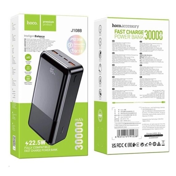 Повербанк HOCO Universe J108B 30000 mAh 22.5W Black (6931474791238), Ёмкость: 30 000 mAh, Цвет : Чёрный, изображение 4