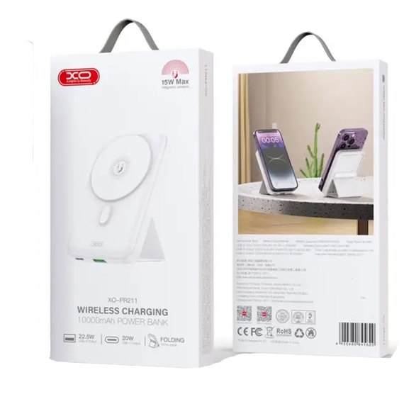 Повербанк XO PR211 10000 mAh 15W Magnetic wireless charger White (6920680845620), Колір: Білий, зображення 3