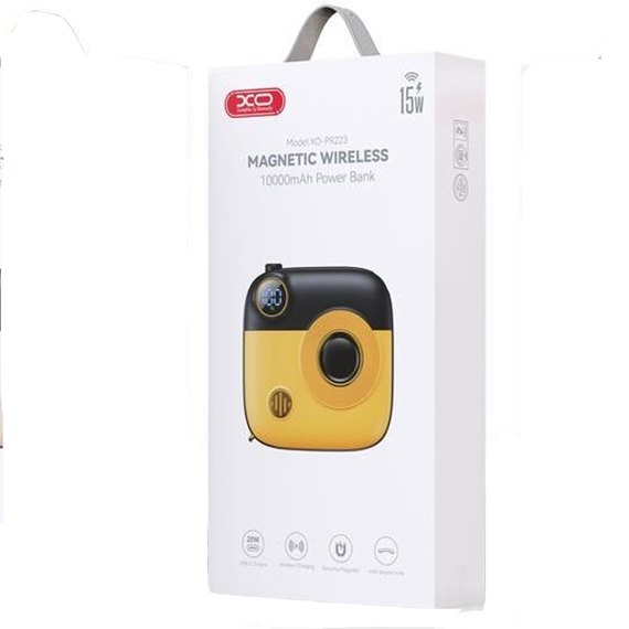 Повербанк XO PR223 Magnetic 15W mini camera digital display 10000 mAh Black/Yellow (6920680849376), Колір: Black/Yellow, зображення 3
