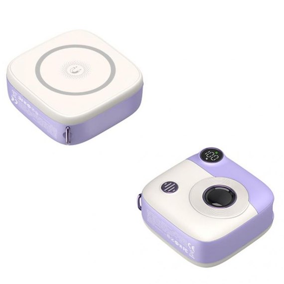 Повербанк XO PR223 Magnetic 15W mini camera digital display 10000 mAh Purple/White (6920680849277), Цвет : Purple/White, изображение 2