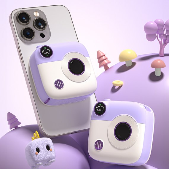 Повербанк XO PR223 Magnetic 15W mini camera digital display 10000 mAh Purple/White (6920680849277), Цвет : Purple/White, изображение 4
