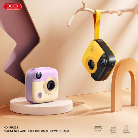 Повербанк XO PR223 Magnetic 15W mini camera digital display 10000 mAh Purple/White (6920680849277), Цвет : Purple/White, изображение 5