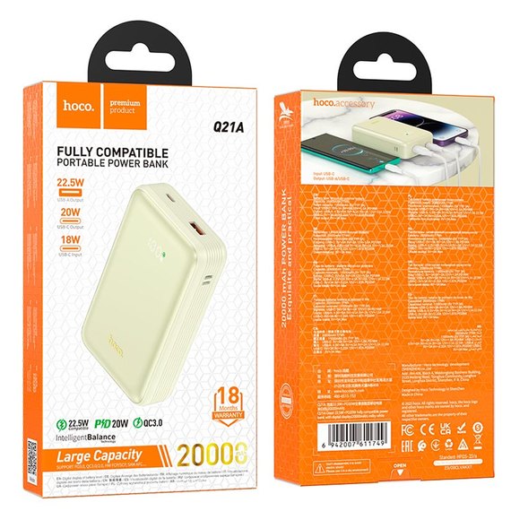 Повербанк HOCO Great fully compatible Q21A 20000 mAh 22.5W White (000010486), Цвет : Белый, изображение 4