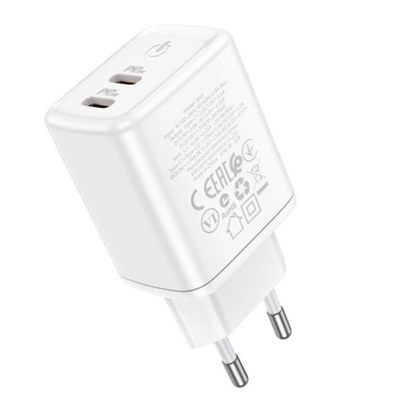 Зарядний пристрій Borofone Type-C to Type-C cable Reacher dual Port charger set BN9 2Type-C, 35W/3A, PD/QC White (000009207), зображення 5