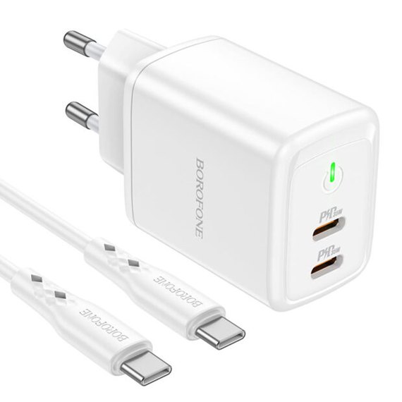 Зарядний пристрій Borofone Type-C to Type-C cable Reacher dual Port charger set BN9 2Type-C, 35W/3A, PD/QC White (000009207), зображення 9