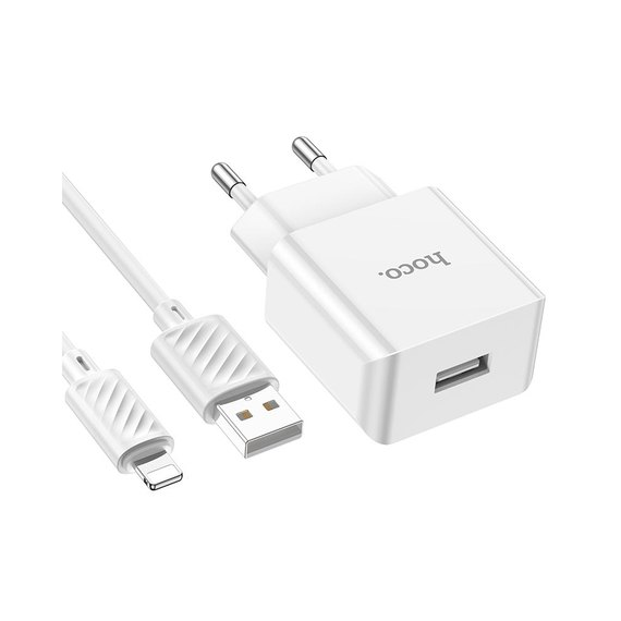 Зарядное устройство Hoco Lightning Cable Leisure single port charger C106A 1USB, 10.5W/2.1A White (000009185), изображение 5