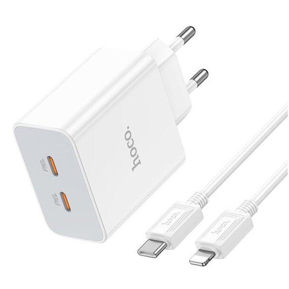 Зарядное устройство Hoco Type-C to Lightning Cable Leader dual port (2C) charger C108A 2Type-C, 35W/3A, PD/QC White (000009189), изображение 6