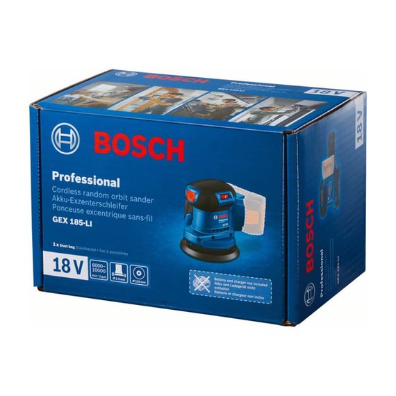 Аккумуляторная эксцентриковая шлифмашина Bosch Professional GEX 185-LI (каркас) (06013A5020), изображение 7
