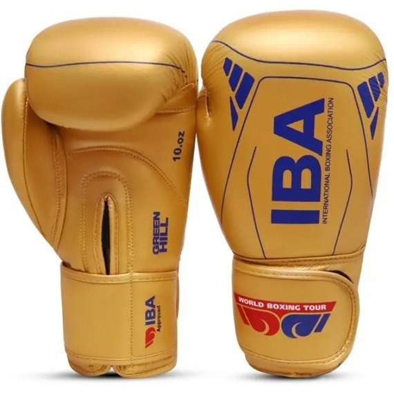 Боксерские перчатки Green Hill Super Star Aiba Gold Edition 10 унц синие BGS-1213A, Вес: 10 унций, Цвет: Золотой/Синий