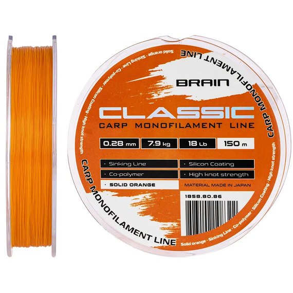 Леска Brain Classic Carp Line 150m 0,28mm 7,9kg 18lb Solid orange (1858.80.86), Диаметр, мм: 0.28 мм