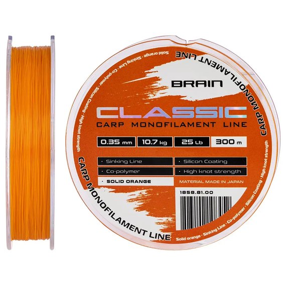 Ліска Brain Classic Carp Line 300m 0,35mm 10,7kg 25lb Solid orange (1858.81.00), Діаметр, мм : 0.35 мм