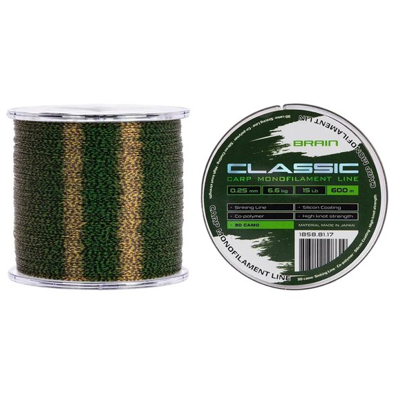 Ліска Brain Classic Carp Line 600m 0,25mm 6,6kg 15lb 3D camo (1858.81.17), Діаметр, мм : 0.25 мм