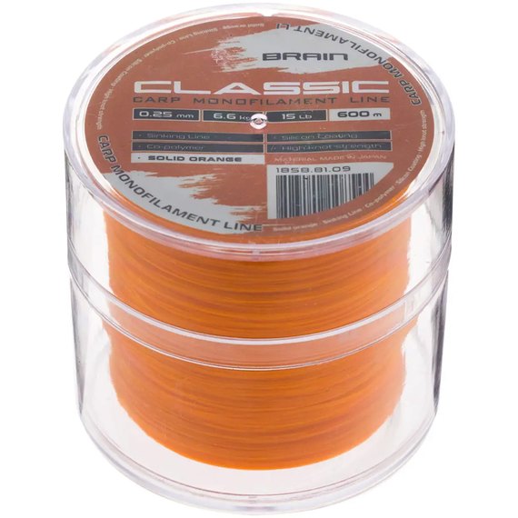Ліска Brain Classic Carp Line 600m 0,25mm 6,6kg 15lb Solid orange (1858.81.09), Діаметр, мм : 0.25 мм, зображення 2