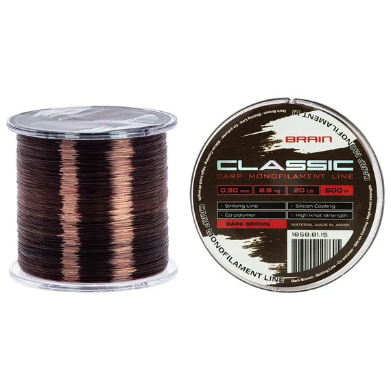 Леска Brain Classic Carp Line 600m 0,30mm 8,8kg 20lb Dark brown (1858.81.15), Диаметр, мм: 0.30 мм