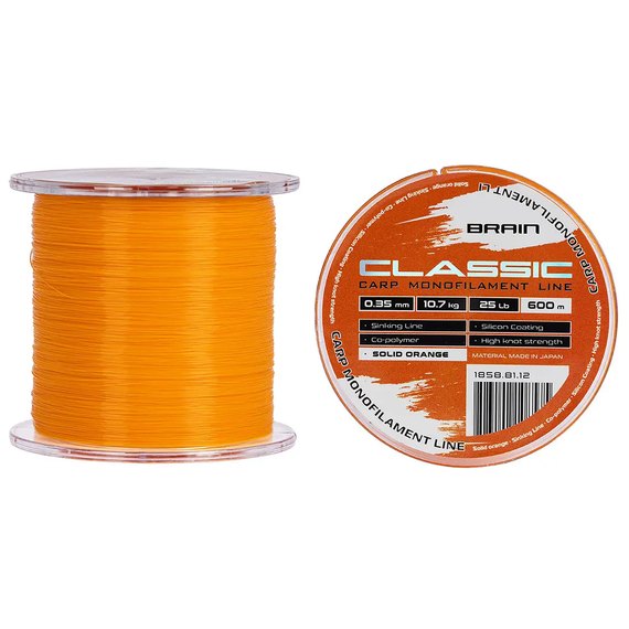 Леска Brain Classic Carp Line 600m 0,35mm 10,7kg 25lb Solid orange (1858.81.12), Диаметр, мм: 0.35 мм