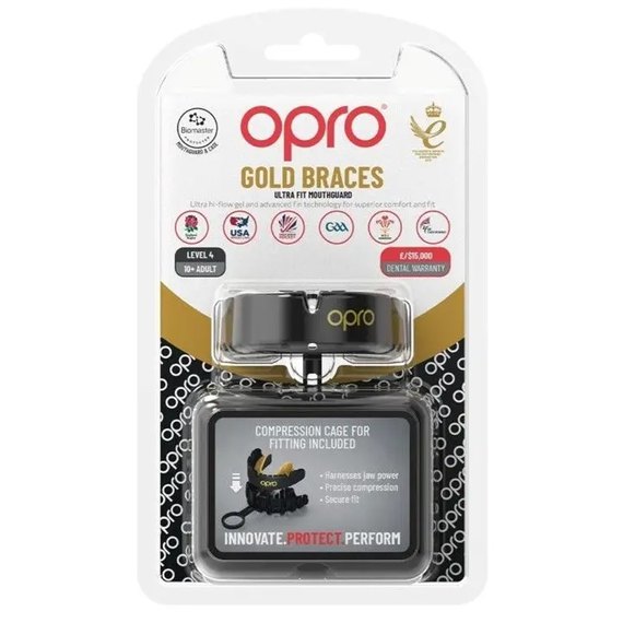 Капа для бокса OPRO Gold Braces под брекеты (возраст 11+) Black/Gold (art.102506001), изображение 4