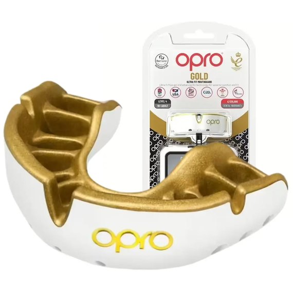 Капа для бокса OPRO Gold (возраст 11+) White/Gold (art.102504005)