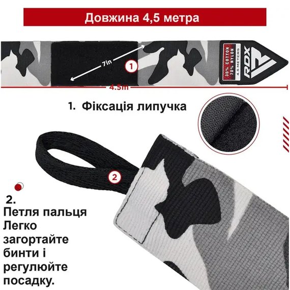 Бинты боксерские RDX RB Hand Wraps Combine 3 пары Red,Black,Blue 4.5 м (HWC-RBU+), изображение 9