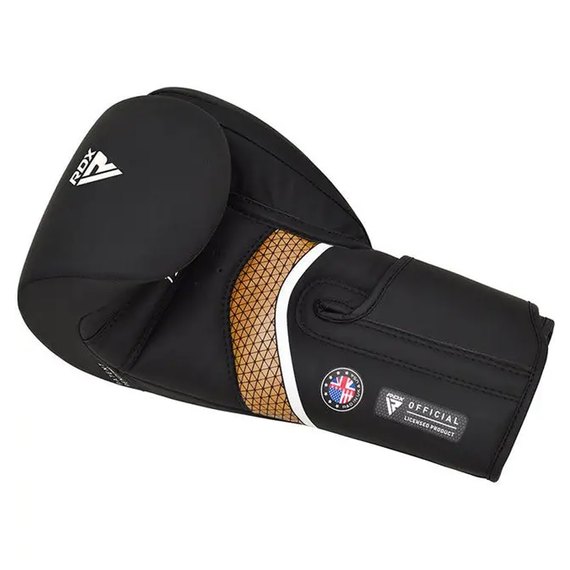 Боксерские перчатки RDX AURA PLUS T-17 Black Golden 10 ун. (BGR-T17BGL-10OZ+), Вес: 10 унций, Цвет: Чёрный/Золотой, изображение 4