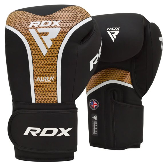 Боксерские перчатки RDX AURA PLUS T-17 Black Golden 12 ун. (BGR-T17BGL-12OZ+), Вес: 12 унций, Цвет: Чёрный/Золотой