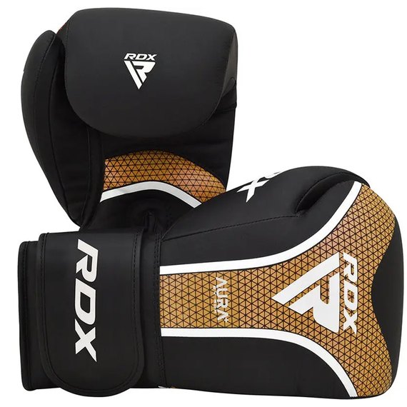 Боксерские перчатки RDX AURA PLUS T-17 Black Golden 12 ун. (BGR-T17BGL-12OZ+), Вес: 12 унций, Цвет: Чёрный/Золотой, изображение 2