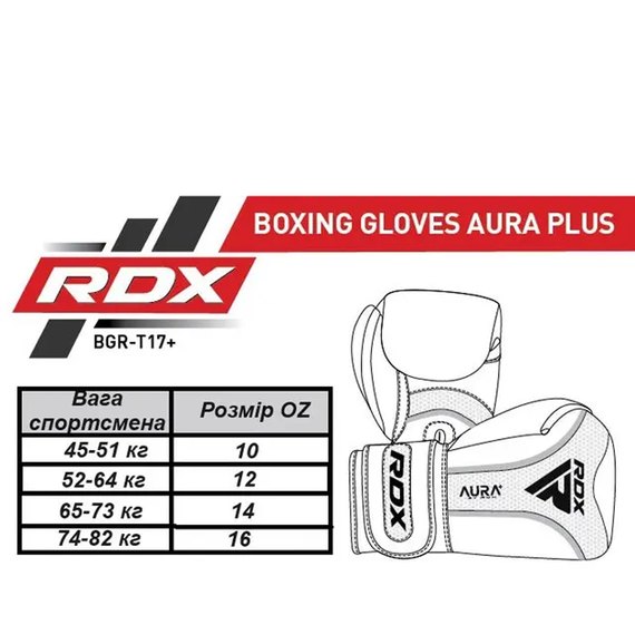 Боксерські рукавички RDX AURA PLUS T-17 Blue/Black 14 ун. (BGR-T17UB-14OZ+), Вага: 14 унцій, Колір: Синій/Чорний, зображення 5