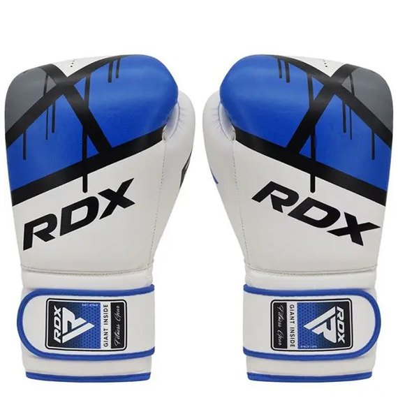 Боксерські рукавички RDX F7 Ego Blue 16 ун. (BGR-F7U-16oz), Вага: 16 унцій, Колір: Білий/Синій, зображення 2