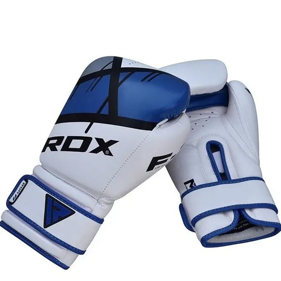 Боксерські рукавички RDX F7 Ego Blue 16 ун. (BGR-F7U-16oz), Вага: 16 унцій, Колір: Білий/Синій, зображення 5