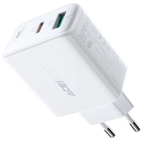 Зарядний пристрій ACEFAST A5 1USB/1Type-C, 32W/2.4A, PD/QC White (000009406)