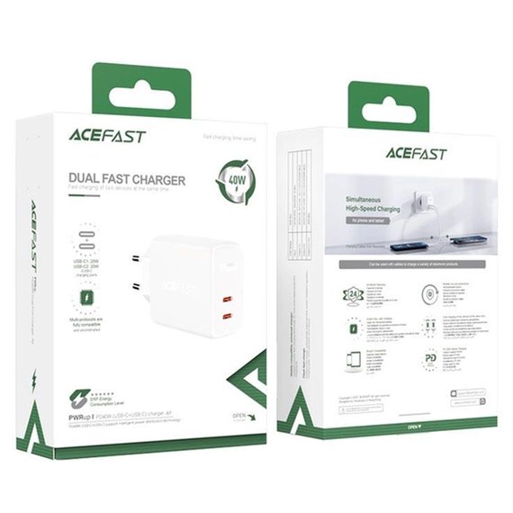 Зарядное устройство ACEFAST A9 2Type-C, 40W/3A, PD/QC White (000009404), Цвет: White, изображение 4