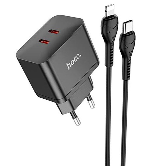 Зарядное устройство Hoco Type-C to Lightning Cable Triumph charger set N29 2Type-C, 35W/3A, PD/QC Black (000009465), Цвет: Black, изображение 2