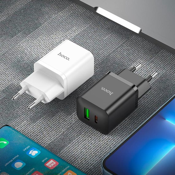 Зарядное устройство Hoco Type-C to Type-C Cable founder charger set N28 1USB/1Type-C, 20W/3A, PD/QC Black (000009509), Цвет: Black, изображение 3