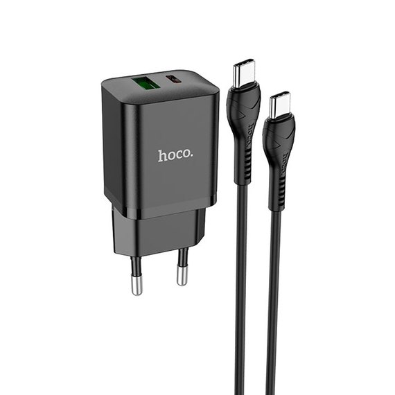 Зарядное устройство Hoco Type-C to Type-C Cable founder charger set N28 1USB/1Type-C, 20W/3A, PD/QC Black (000009509), Цвет: Black, изображение 4