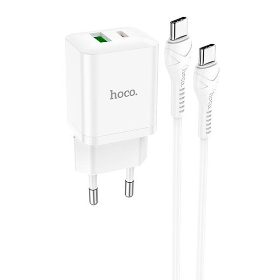 Зарядное устройство Hoco Type-C to Type-C Cable founder charger set N28 1USB/1Type-C, 20W/3A, PD/QC White (000009417), Цвет: White, изображение 2
