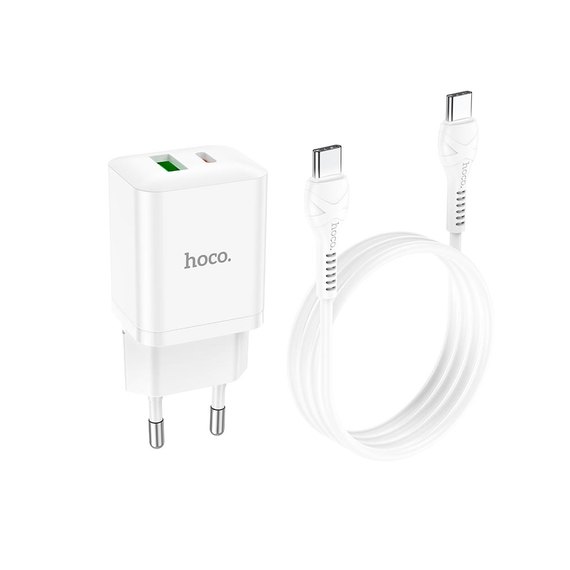 Зарядное устройство Hoco Type-C to Type-C Cable founder charger set N28 1USB/1Type-C, 20W/3A, PD/QC White (000009417), Цвет: White, изображение 5