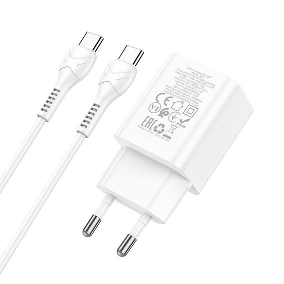 Зарядное устройство Hoco Type-C to Type-C Cable founder charger set N28 1USB/1Type-C, 20W/3A, PD/QC White (000009417), Цвет: White, изображение 6