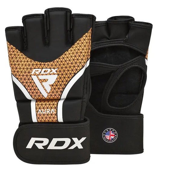 Рукавички для ММА RDX AURA PLUS T-17 Black Golden S (GGR-T17BGL-S+), Розмір: S, Колір: Чорний/Золотий